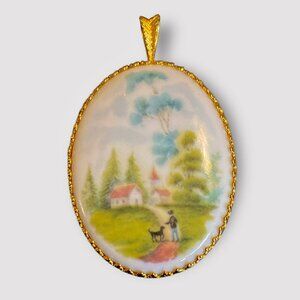 Hand-Painted Porcelain Pendant  Scenic Landscape Kaiser W. Germany -185